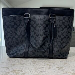 Coach Black and Gray Signature Large Tote with Laptop Holder Pocket